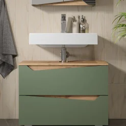 Waschbeckenunterschrank Marelle Grün/Artisan 80 x 57.5 cm mit 2 Schubladen Vicco