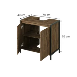 Waschbeckenunterschrank Naola Eiche/Schwarz 70 x 65 cm mit 2 geschlossenen Ablagefächern Vicco