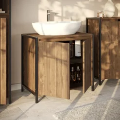 Waschbeckenunterschrank Naola Eiche/Schwarz 70 x 65 cm mit 2 geschlossenen Ablagefächern Vicco