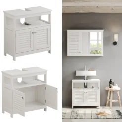 Waschbeckenunterschrank Riad Weiß 60 x 60 cm mit 2 Türen und offenem Fach Vicco