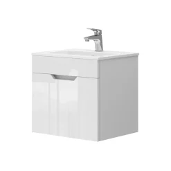 Waschbeckenunterschrank Stefanie Weiß Hochglanz 2 Teile, mit Waschbecken Vicco