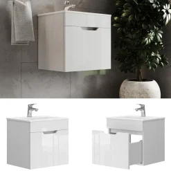 Waschbeckenunterschrank Stefanie Weiß Hochglanz 2 Teile, mit Waschbecken Vicco