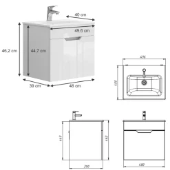 Waschbeckenunterschrank Stefanie Weiß Hochglanz 2 Teile, mit Waschbecken Vicco