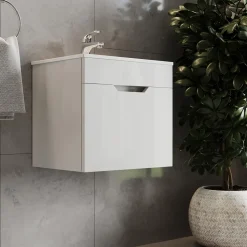 Waschbeckenunterschrank Stefanie Weiß Hochglanz 2 Teile, mit Waschbecken Vicco