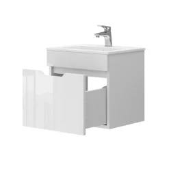 Waschbeckenunterschrank Stefanie Weiß Hochglanz 2 Teile, mit Waschbecken Vicco