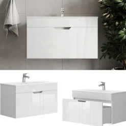 Waschbeckenunterschrank Stefanie Weiß 2 Teile, Unterschrank 80 cm Vicco