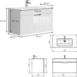 Waschbeckenunterschrank Stefanie Weiß 2 Teile, Unterschrank 80 cm Vicco
