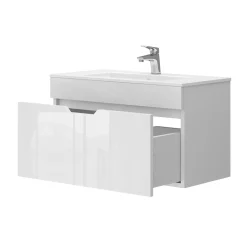 Waschbeckenunterschrank Stefanie Weiß 2 Teile, Unterschrank 80 cm Vicco