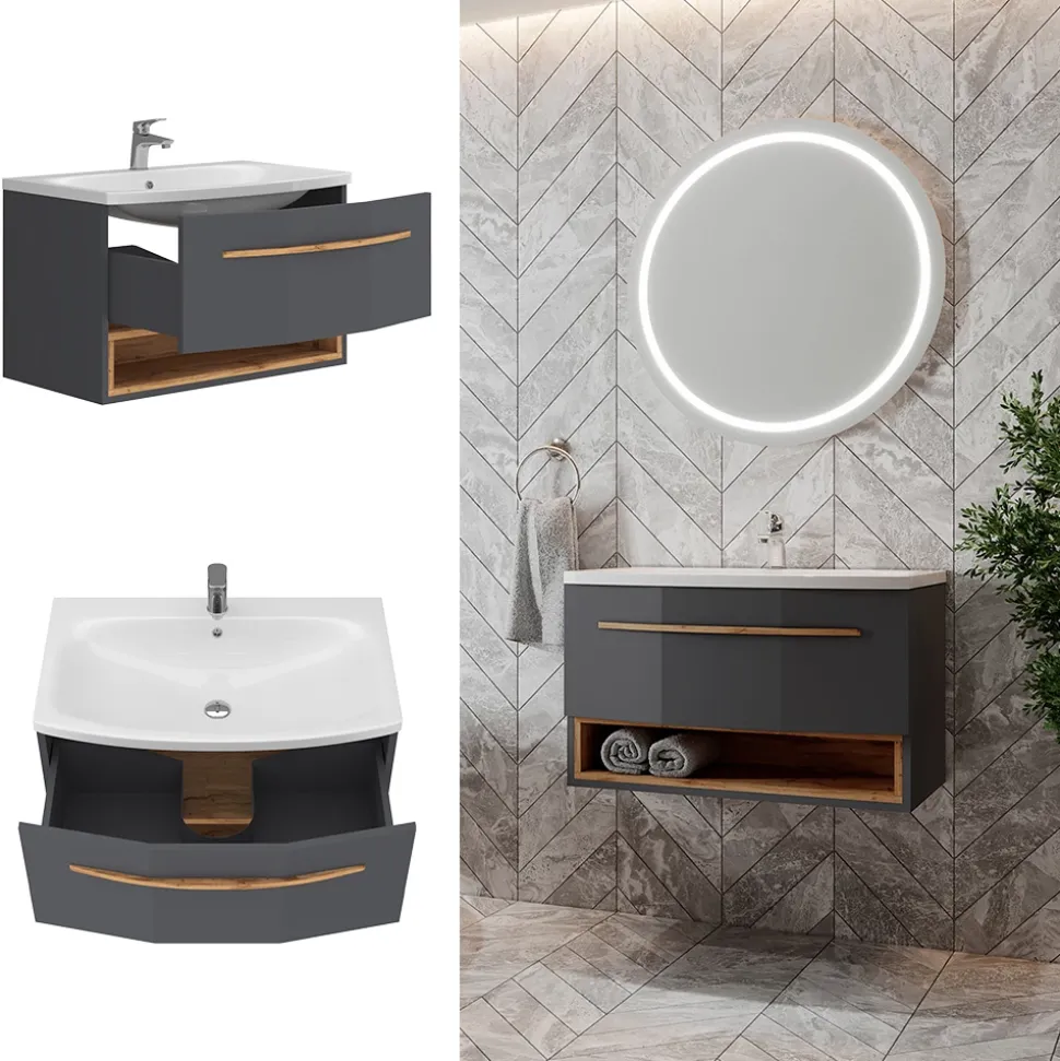 Waschbeckenunterschrank Stelantis Anthrazit 2 Teile Vicco