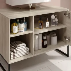 Waschbeckenunterschrank Vionna Eiche/Schwarz 80 x 60 cm mit 2 offenen Fächern Vicco