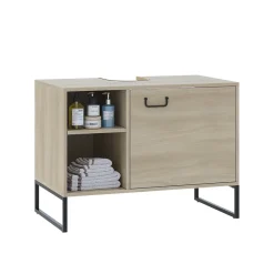 Waschbeckenunterschrank Vionna Eiche/Schwarz 80 x 60 cm mit 2 offenen Fächern Vicco