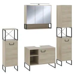 Waschbeckenunterschrank Vionna Eiche/Schwarz 80 x 60 cm mit 2 offenen Fächern Vicco