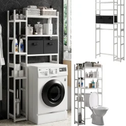Waschmaschinenschrank Bilbao Weiß 78.5 x 163 cm mit 2 Vliesschubladen Vicco