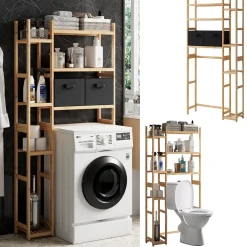 Waschmaschinenschrank Bilbao Bambus 78.5 x 163 cm mit 2 Vliesschubladen Vicco