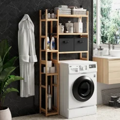 Waschmaschinenschrank Bilbao Bambus 78.5 x 163 cm mit 2 Vliesschubladen Vicco