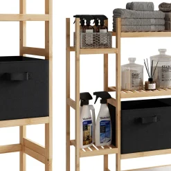 Waschmaschinenschrank Bilbao Bambus 78.5 x 163 cm mit 2 Vliesschubladen Vicco