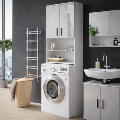 Waschmaschinenschrank Irma Weiß Hochglanz 64 x 190.5 cm Vicco