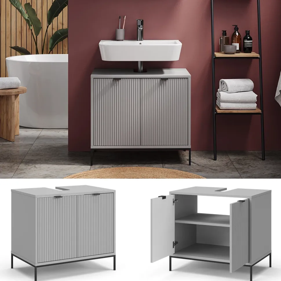 Waschtischunterschrank Eliza Grau 70 x 63 cm mit Türen Vicco