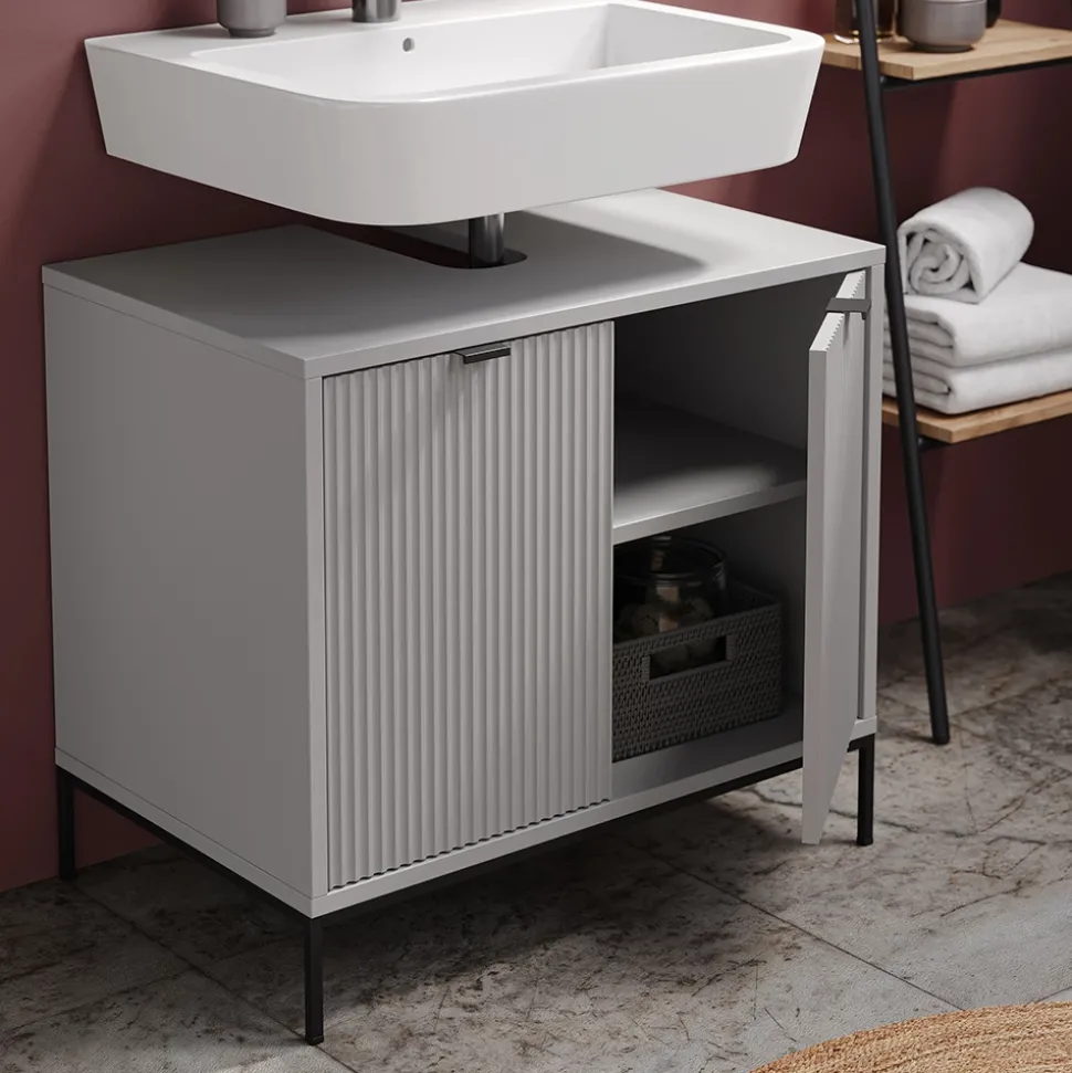 Waschtischunterschrank Eliza Grau 70 x 63 cm mit Türen Vicco