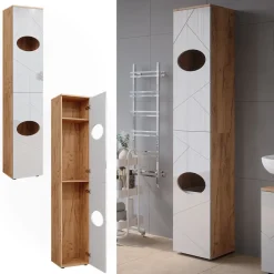 Wäscheschrank Irma Weiß Hochglanz/Goldkraft Eiche 37.2 x 192 cm Vicco