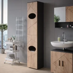 Wäscheschrank Irma Anthrazit/Goldkraft Eiche 37.2 x 192 cm Vicco